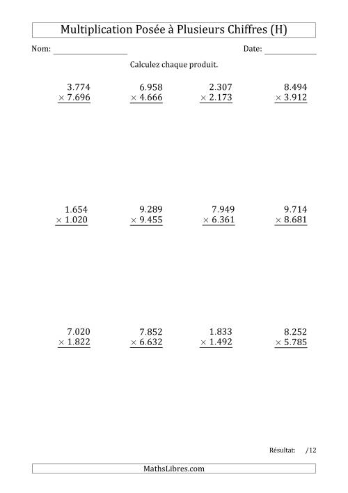 Multiplication d'un Nombre à 4 Chiffres par un Nombre à 4 Chiffres avec un Point comme Séparateur de Milliers (H)