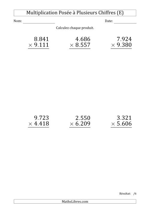 Multiplication d'un Nombre à 4 Chiffres par un Nombre à 4 Chiffres (Gros Caractère) avec un Point comme Séparateur de Milliers (E)