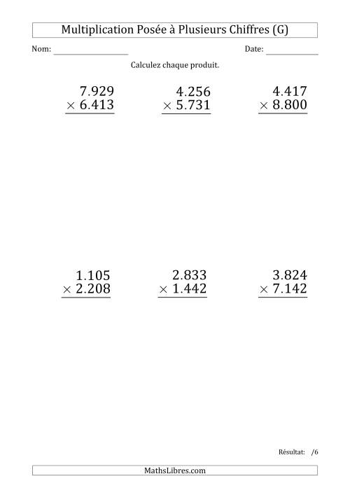 Multiplication d'un Nombre à 4 Chiffres par un Nombre à 4 Chiffres (Gros Caractère) avec un Point comme Séparateur de Milliers (G)