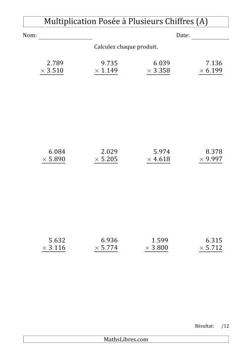 Multiplication d'un Nombre à 4 Chiffres par un Nombre à 4 Chiffres avec un Point comme Séparateur de Milliers (Tout)