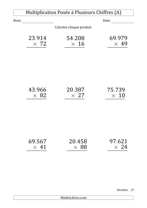Multiplication d'un Nombre à 5 Chiffres par un Nombre à 2 Chiffres (Gros Caractère) avec un Point comme Séparateur de Milliers (A)