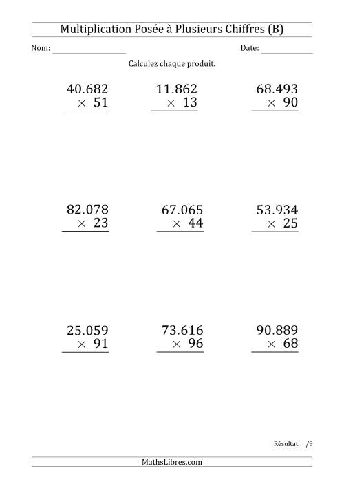 Multiplication d'un Nombre à 5 Chiffres par un Nombre à 2 Chiffres (Gros Caractère) avec un Point comme Séparateur de Milliers (B)
