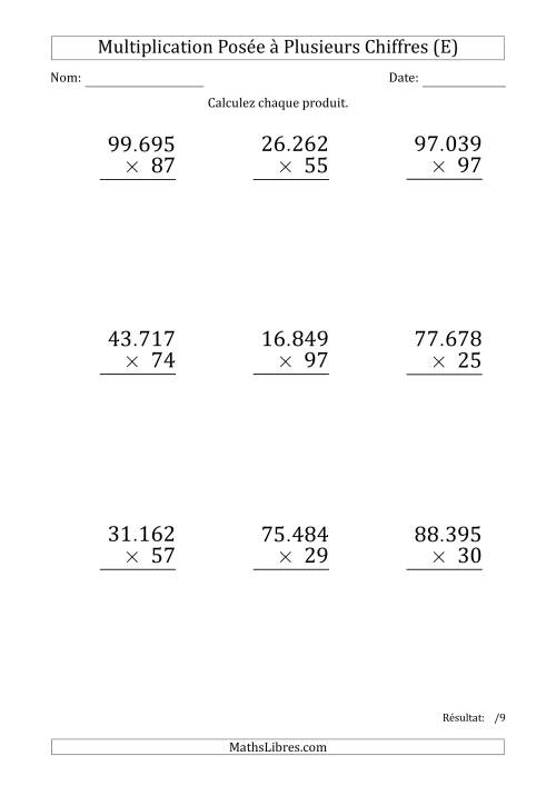 Multiplication d'un Nombre à 5 Chiffres par un Nombre à 2 Chiffres (Gros Caractère) avec un Point comme Séparateur de Milliers (E)