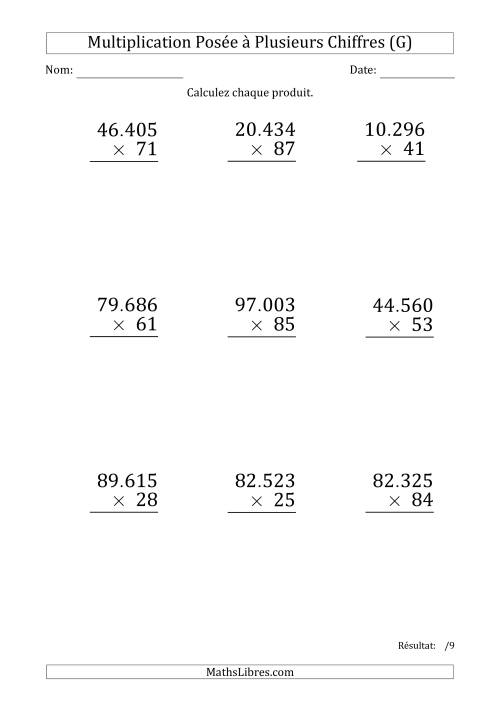 Multiplication d'un Nombre à 5 Chiffres par un Nombre à 2 Chiffres (Gros Caractère) avec un Point comme Séparateur de Milliers (G)