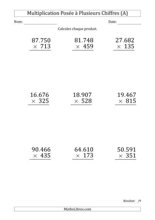 Multiplication d'un Nombre à 5 Chiffres par un Nombre à 3 Chiffres (Gros Caractère) avec un Point comme Séparateur de Milliers (A)