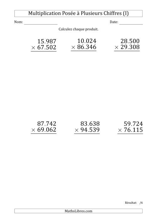 Multiplication d'un Nombre à 5 Chiffres par un Nombre à 5 Chiffres (Gros Caractère) avec un Point comme Séparateur de Milliers (I)