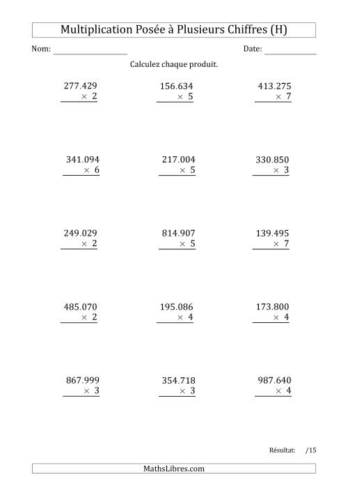 Multiplication d'un Nombre à 6 Chiffres par un Nombre à 1 Chiffre avec un Point comme Séparateur de Milliers (H)