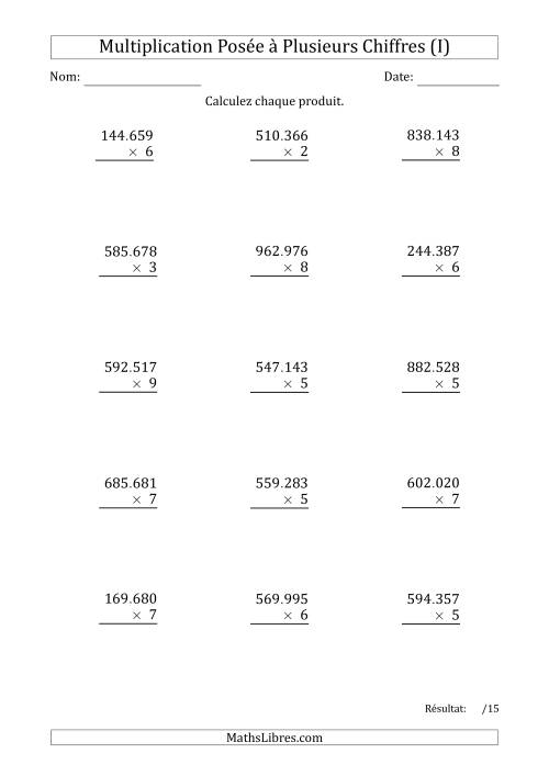Multiplication d'un Nombre à 6 Chiffres par un Nombre à 1 Chiffre avec un Point comme Séparateur de Milliers (I)