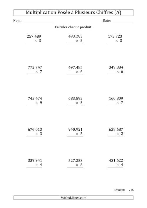 Multiplication d'un Nombre à 6 Chiffres par un Nombre à 1 Chiffre avec un Point comme Séparateur de Milliers (Tout)