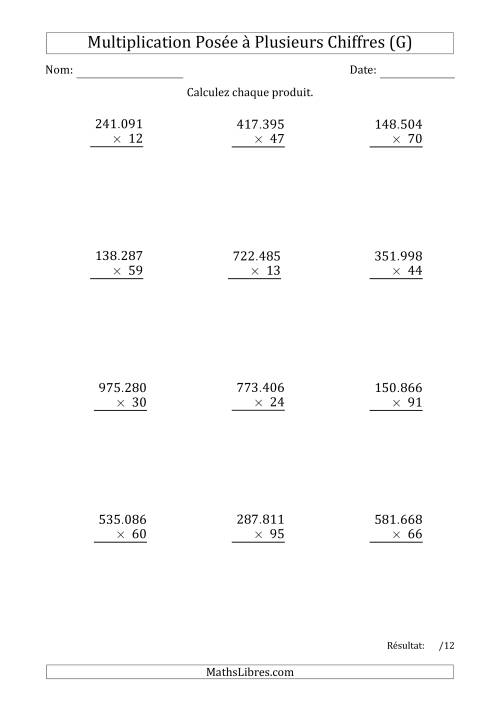 Multiplication d'un Nombre à 6 Chiffres par un Nombre à 2 Chiffres avec un Point comme Séparateur de Milliers (G)