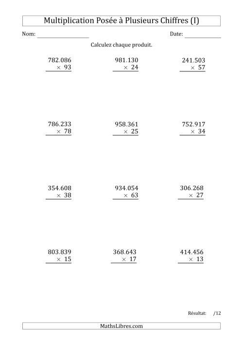 Multiplication d'un Nombre à 6 Chiffres par un Nombre à 2 Chiffres avec un Point comme Séparateur de Milliers (I)