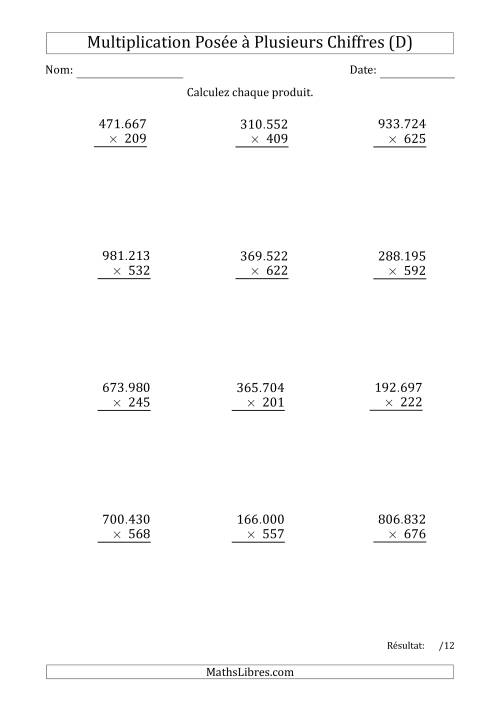 Multiplication d'un Nombre à 6 Chiffres par un Nombre à 3 Chiffres avec un Point comme Séparateur de Milliers (D)
