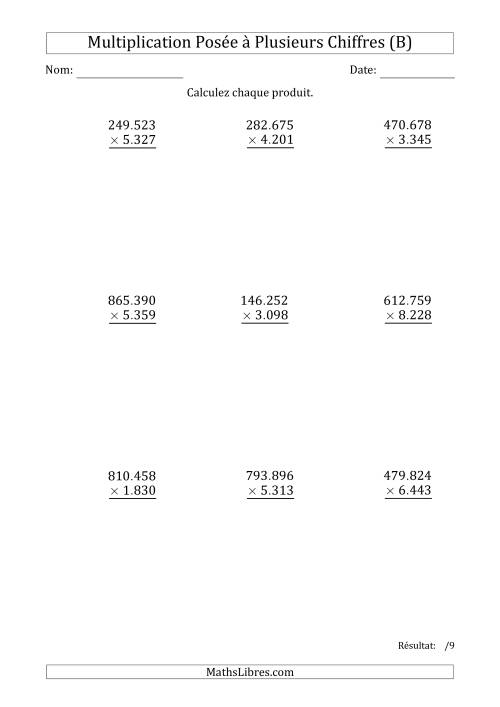 Multiplication d'un Nombre à 6 Chiffres par un Nombre à 4 Chiffres avec un Point comme Séparateur de Milliers (B)