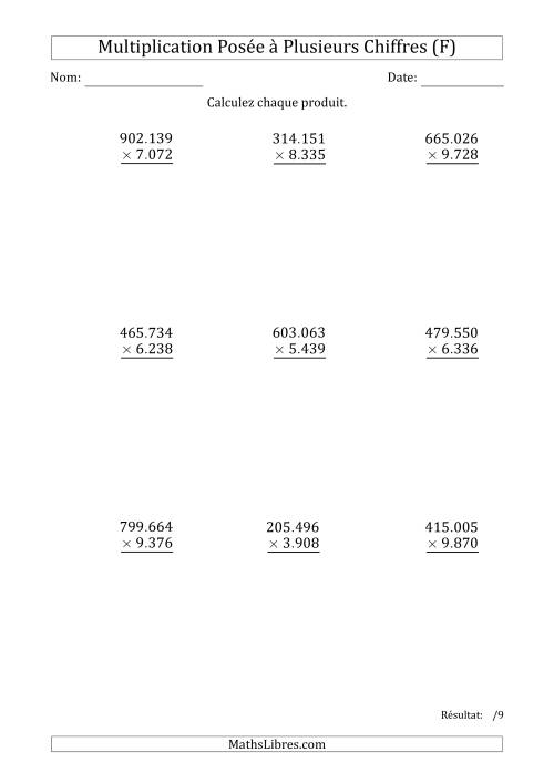Multiplication d'un Nombre à 6 Chiffres par un Nombre à 4 Chiffres avec un Point comme Séparateur de Milliers (F)