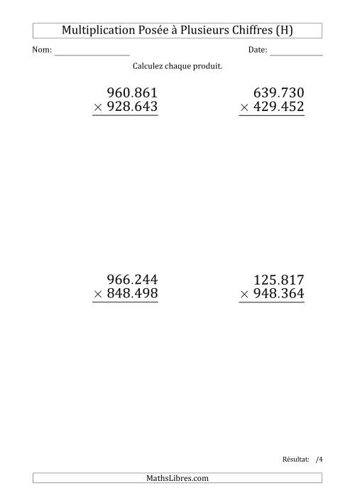 Multiplication d'un Nombre à 6 Chiffres par un Nombre à 6 Chiffres (Gros Caractère) avec un Point comme Séparateur de Milliers (H)