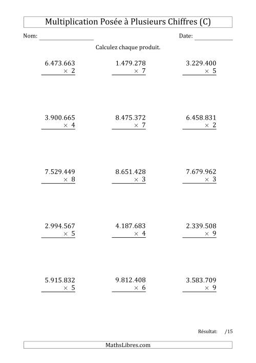Multiplication d'un Nombre à 7 Chiffres par un Nombre à 1 Chiffre avec un Point comme Séparateur de Milliers (C)