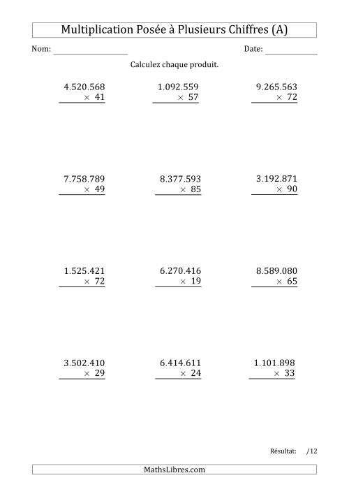 Multiplication d'un Nombre à 7 Chiffres par un Nombre à 2 Chiffres avec un Point comme Séparateur de Milliers (A)