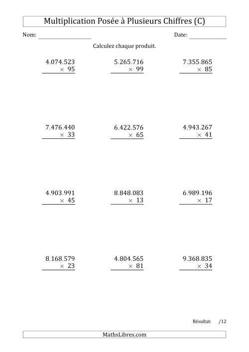 Multiplication d'un Nombre à 7 Chiffres par un Nombre à 2 Chiffres avec un Point comme Séparateur de Milliers (C)
