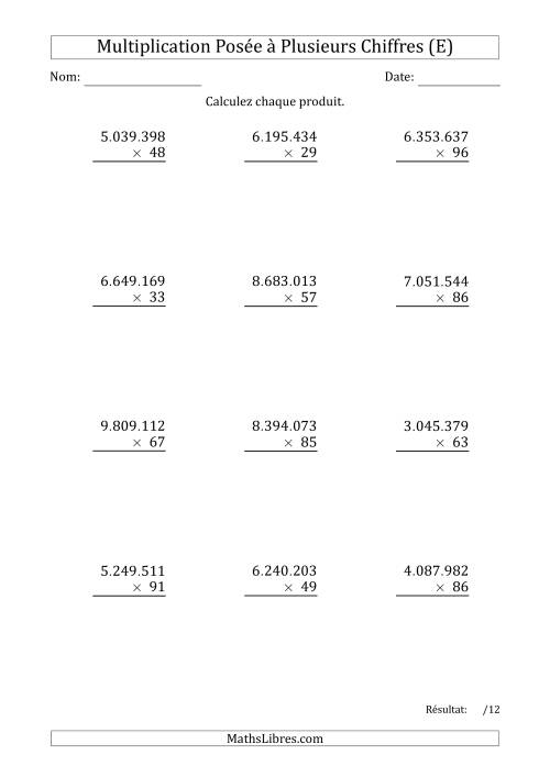 Multiplication d'un Nombre à 7 Chiffres par un Nombre à 2 Chiffres avec un Point comme Séparateur de Milliers (E)