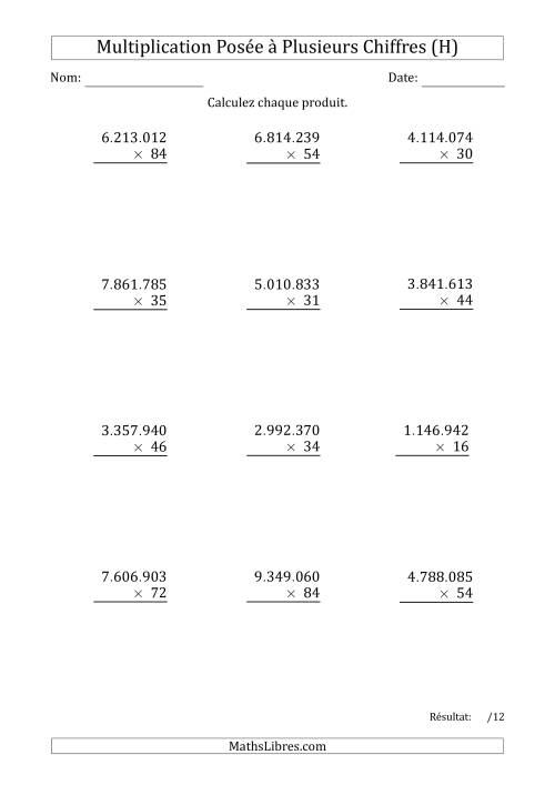 Multiplication d'un Nombre à 7 Chiffres par un Nombre à 2 Chiffres avec un Point comme Séparateur de Milliers (H)