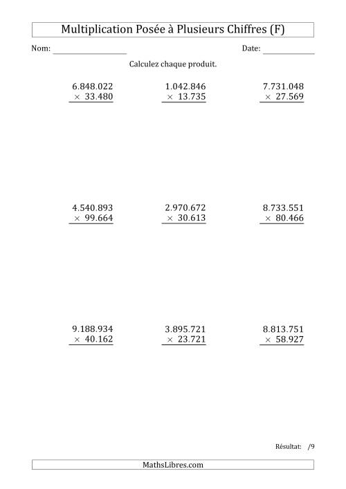 Multiplication d'un Nombre à 7 Chiffres par un Nombre à 5 Chiffres avec un Point comme Séparateur de Milliers (F)