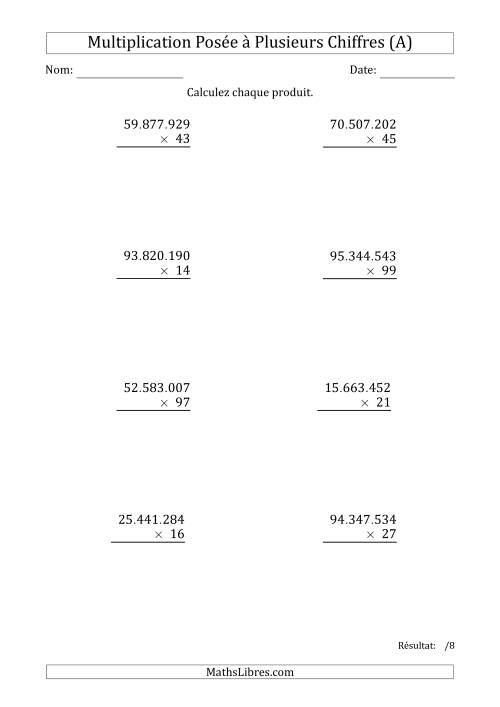 Multiplication d'un Nombre à 8 Chiffres par un Nombre à 2 Chiffres avec un Point comme Séparateur de Milliers (A)