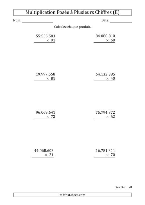 Multiplication d'un Nombre à 8 Chiffres par un Nombre à 2 Chiffres avec un Point comme Séparateur de Milliers (E)