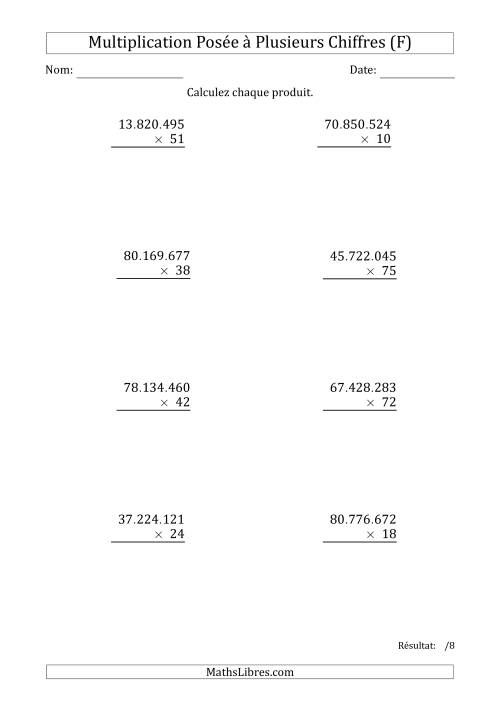 Multiplication d'un Nombre à 8 Chiffres par un Nombre à 2 Chiffres avec un Point comme Séparateur de Milliers (F)