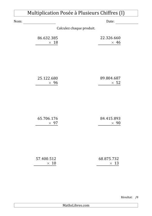 Multiplication d'un Nombre à 8 Chiffres par un Nombre à 2 Chiffres avec un Point comme Séparateur de Milliers (I)