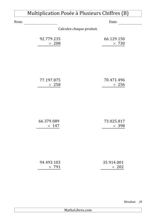 Multiplication d'un Nombre à 8 Chiffres par un Nombre à 3 Chiffres avec un Point comme Séparateur de Milliers (B)