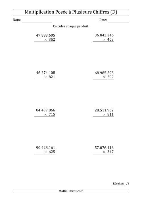 Multiplication d'un Nombre à 8 Chiffres par un Nombre à 3 Chiffres avec un Point comme Séparateur de Milliers (D)