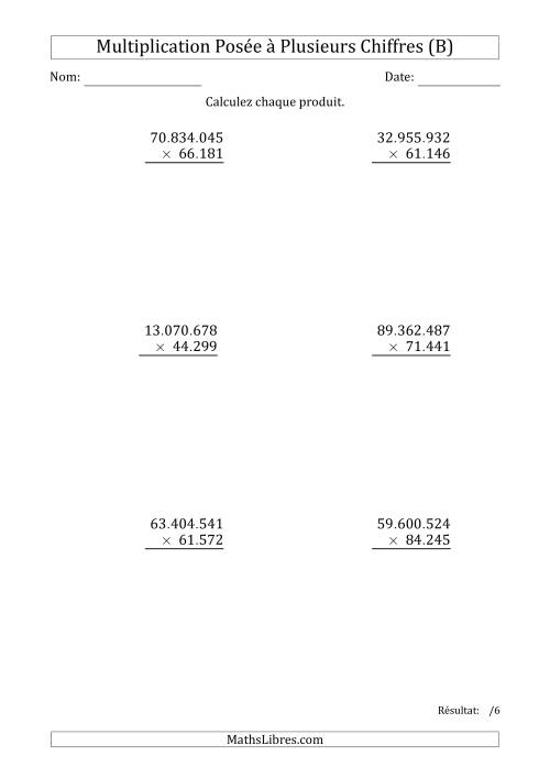 Multiplication d'un Nombre à 8 Chiffres par un Nombre à 5 Chiffres avec un Point comme Séparateur de Milliers (B)