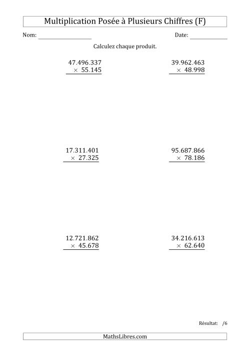 Multiplication d'un Nombre à 8 Chiffres par un Nombre à 5 Chiffres avec un Point comme Séparateur de Milliers (F)