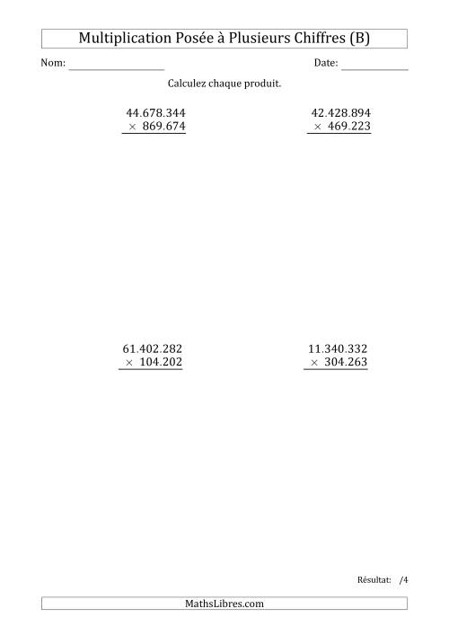 Multiplication d'un Nombre à 8 Chiffres par un Nombre à 6 Chiffres avec un Point comme Séparateur de Milliers (B)