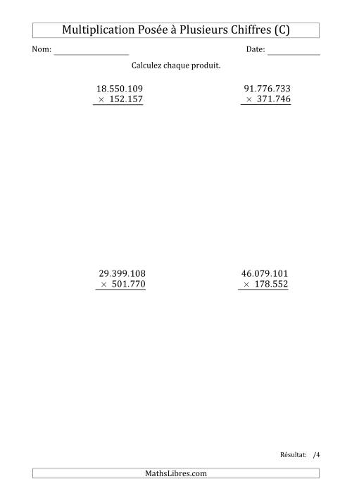 Multiplication d'un Nombre à 8 Chiffres par un Nombre à 6 Chiffres avec un Point comme Séparateur de Milliers (C)