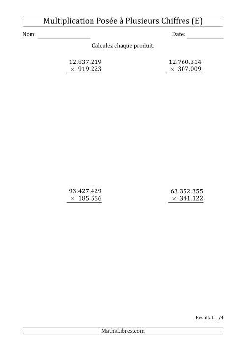 Multiplication d'un Nombre à 8 Chiffres par un Nombre à 6 Chiffres avec un Point comme Séparateur de Milliers (E)
