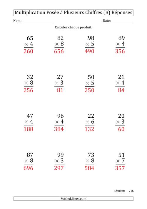 Multiplication d'un Nombre à 2 Chiffres par un Nombre à 1 Chiffre (Gros Caractère) (B) page 2