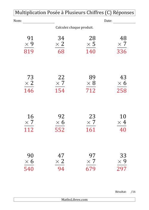 Multiplication d'un Nombre à 2 Chiffres par un Nombre à 1 Chiffre (Gros Caractère) (C) page 2