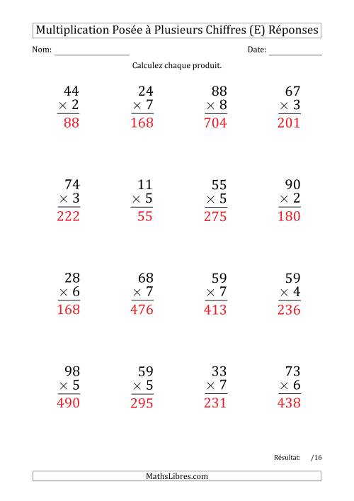 Multiplication d'un Nombre à 2 Chiffres par un Nombre à 1 Chiffre (Gros Caractère) (E) page 2