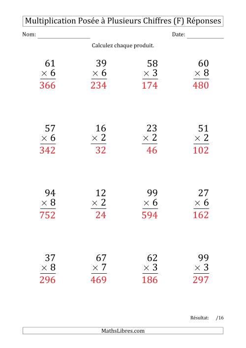 Multiplication d'un Nombre à 2 Chiffres par un Nombre à 1 Chiffre (Gros Caractère) (F) page 2