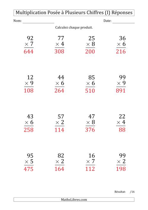 Multiplication d'un Nombre à 2 Chiffres par un Nombre à 1 Chiffre (Gros Caractère) (I) page 2