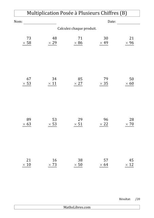Multiplication d'un Nombre à 2 Chiffres par un Nombre à 2 Chiffres (B)