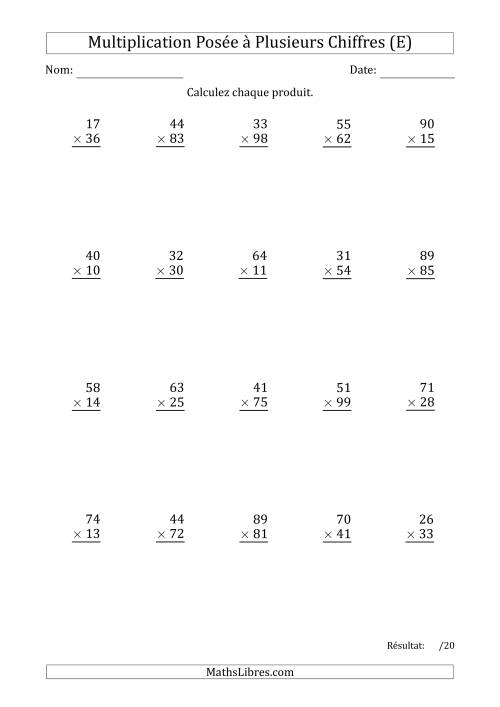 Multiplication d'un Nombre à 2 Chiffres par un Nombre à 2 Chiffres (E)