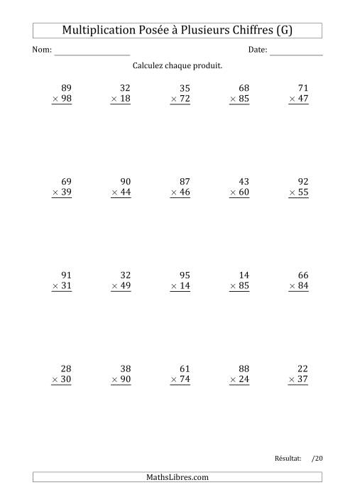 Multiplication d'un Nombre à 2 Chiffres par un Nombre à 2 Chiffres (G)