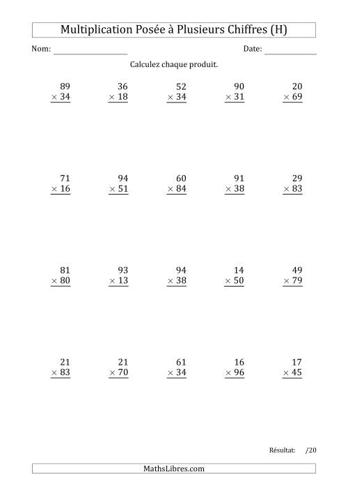 Multiplication d'un Nombre à 2 Chiffres par un Nombre à 2 Chiffres (H)