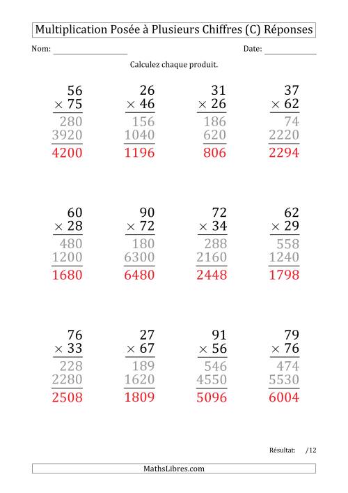 Multiplication d'un Nombre à 2 Chiffres par un Nombre à 2 Chiffres (Gros Caractère) (C) page 2