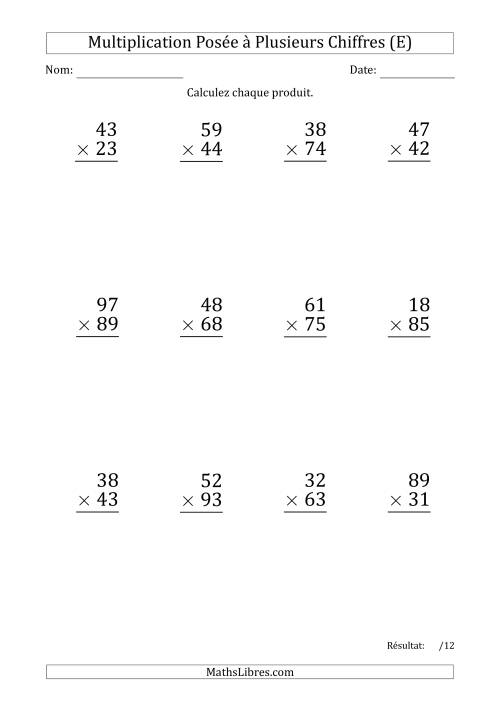 Multiplication d'un Nombre à 2 Chiffres par un Nombre à 2 Chiffres (Gros Caractère) (E)