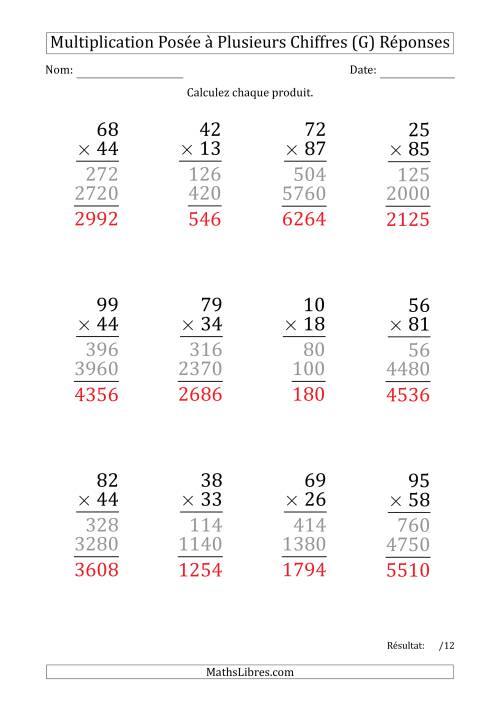 Multiplication d'un Nombre à 2 Chiffres par un Nombre à 2 Chiffres (Gros Caractère) (G) page 2