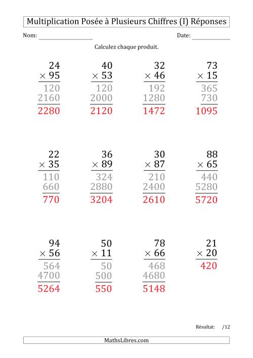 Multiplication d'un Nombre à 2 Chiffres par un Nombre à 2 Chiffres (Gros Caractère) (I) page 2