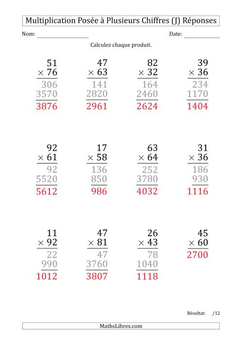 Multiplication d'un Nombre à 2 Chiffres par un Nombre à 2 Chiffres (Gros Caractère) (J) page 2